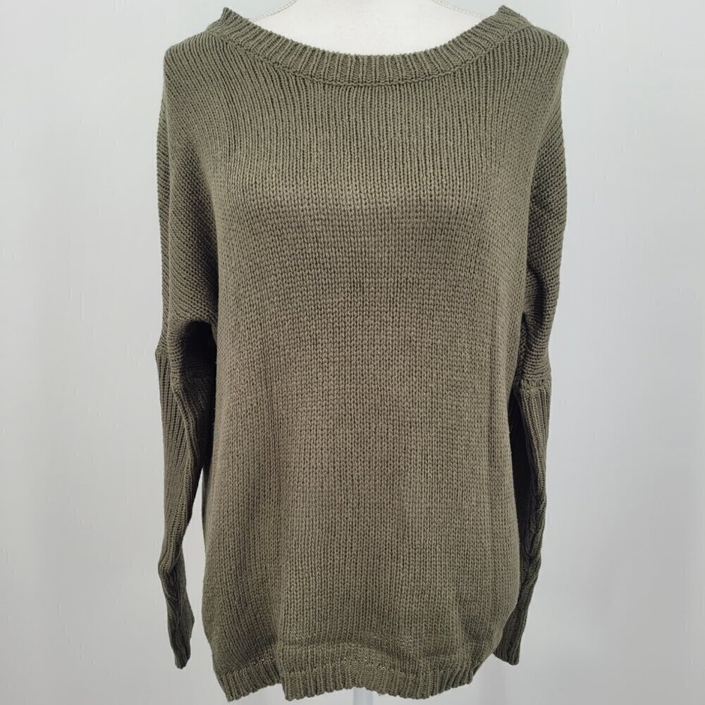 Olive Green Sweater with Distressed Back